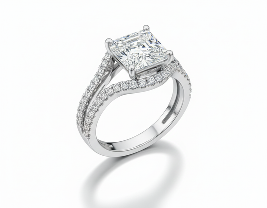 Princess Cut Moissanite Engagement Ring Criss-Cross Design - Franc Laurent