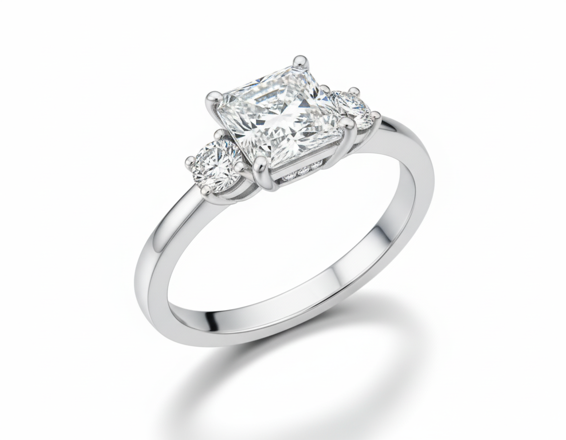 Princess Cut Moissanite Engagemen Ring Three Stone - Franc Laurent