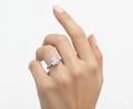 Hand wearing Princess Cut Moissanite Engagement Ring - Hidden Halo Style - Franc Laurent