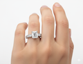 Princess Cut Moissanite Engagement Ring Pave Set with Hidden Halo hand wearing - Franc Laurent 