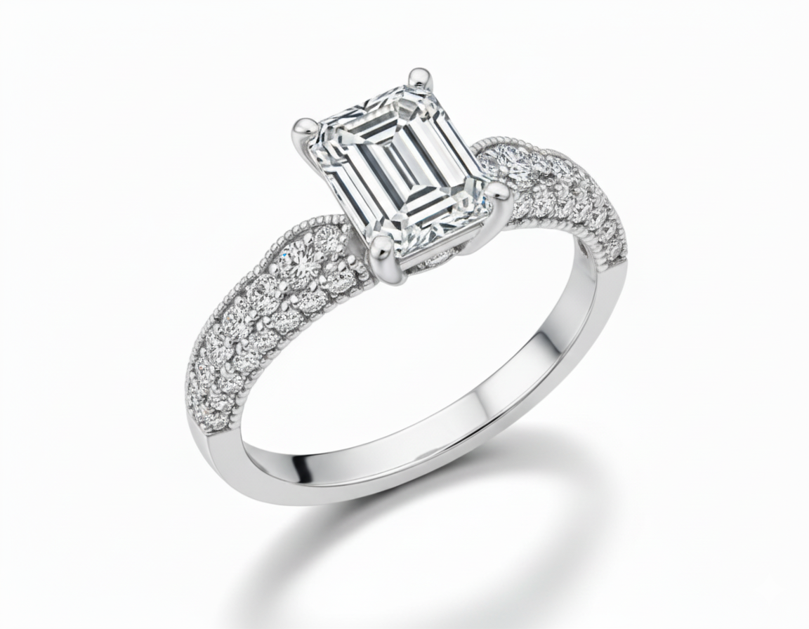 Princess Cut Moissanite Engagement Ring Pave Set with Hidden Halo - Franc Laurent