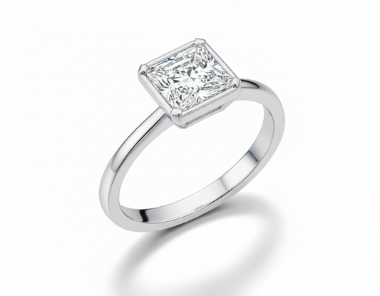 Princess Cut Moissanite Engagement Ring Rubover with Hidden Halo - Franc Laurent