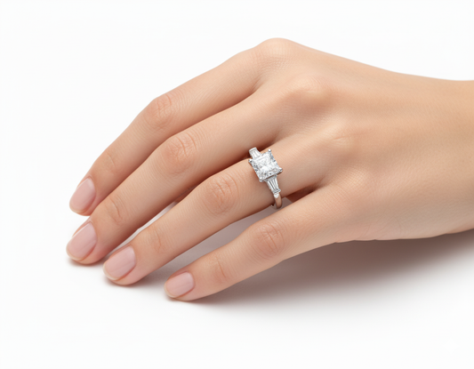 Princess Cut Moissanite Engagement Ring hand wearing - Franc Laurent