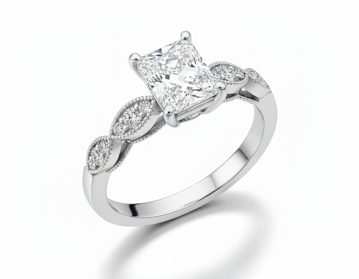 Princess Cut Moissanite Engagement Ring Vintage Style - Franc Laurent