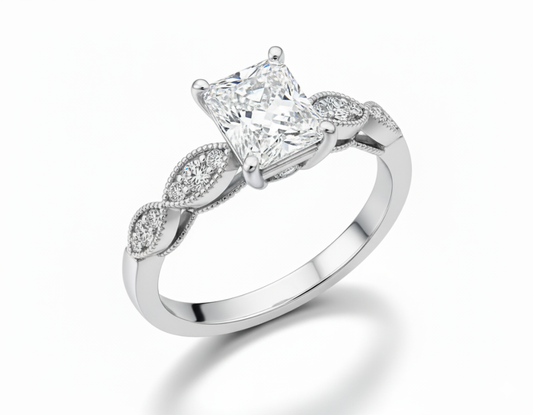 Princess Cut Moissanite Engagement Ring Vintage Style - Franc Laurent