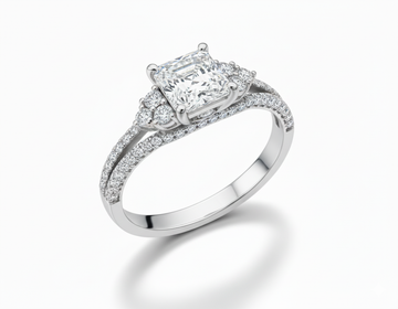 Princess Cut Moissanite Engagement Ring with Halo and Split Shank - Franc Laurent