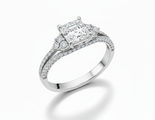 Princess Cut Moissanite Engagement Ring with Halo and Split Shank - Franc Laurent