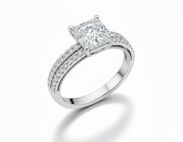 Princess Cut Moissanite Engagement Ring with Pave Shoulder Set - Franc Laurent