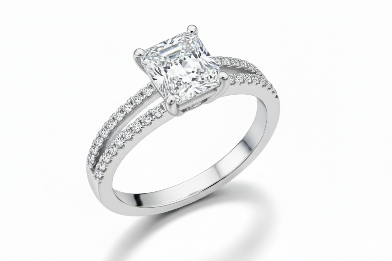 Princess Cut Moissanite Engagement Ring with Split Shank Design - Franc Laurent