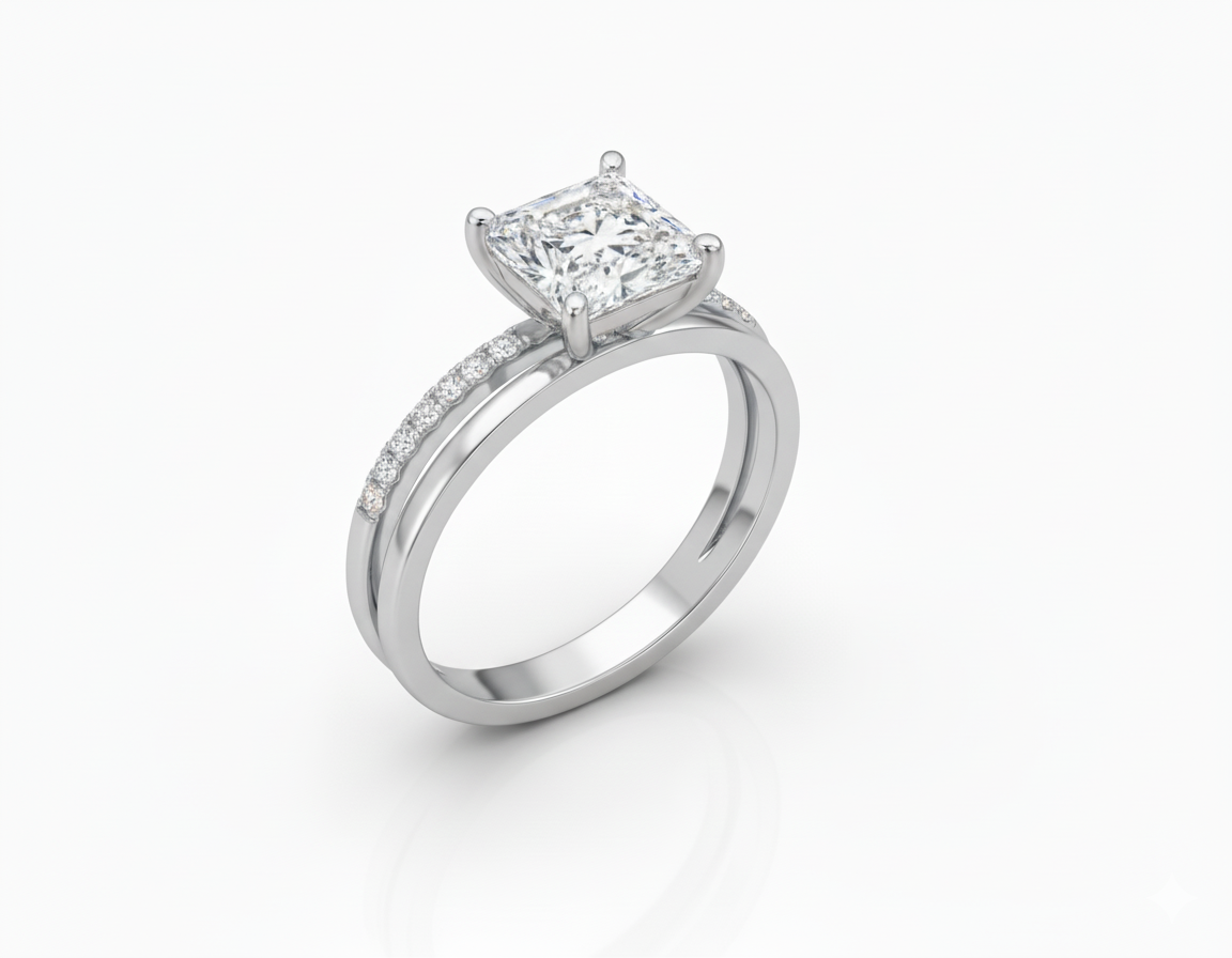 Princess Cut Moissanite Engagement Ring with Classic Design - Franc Laurent