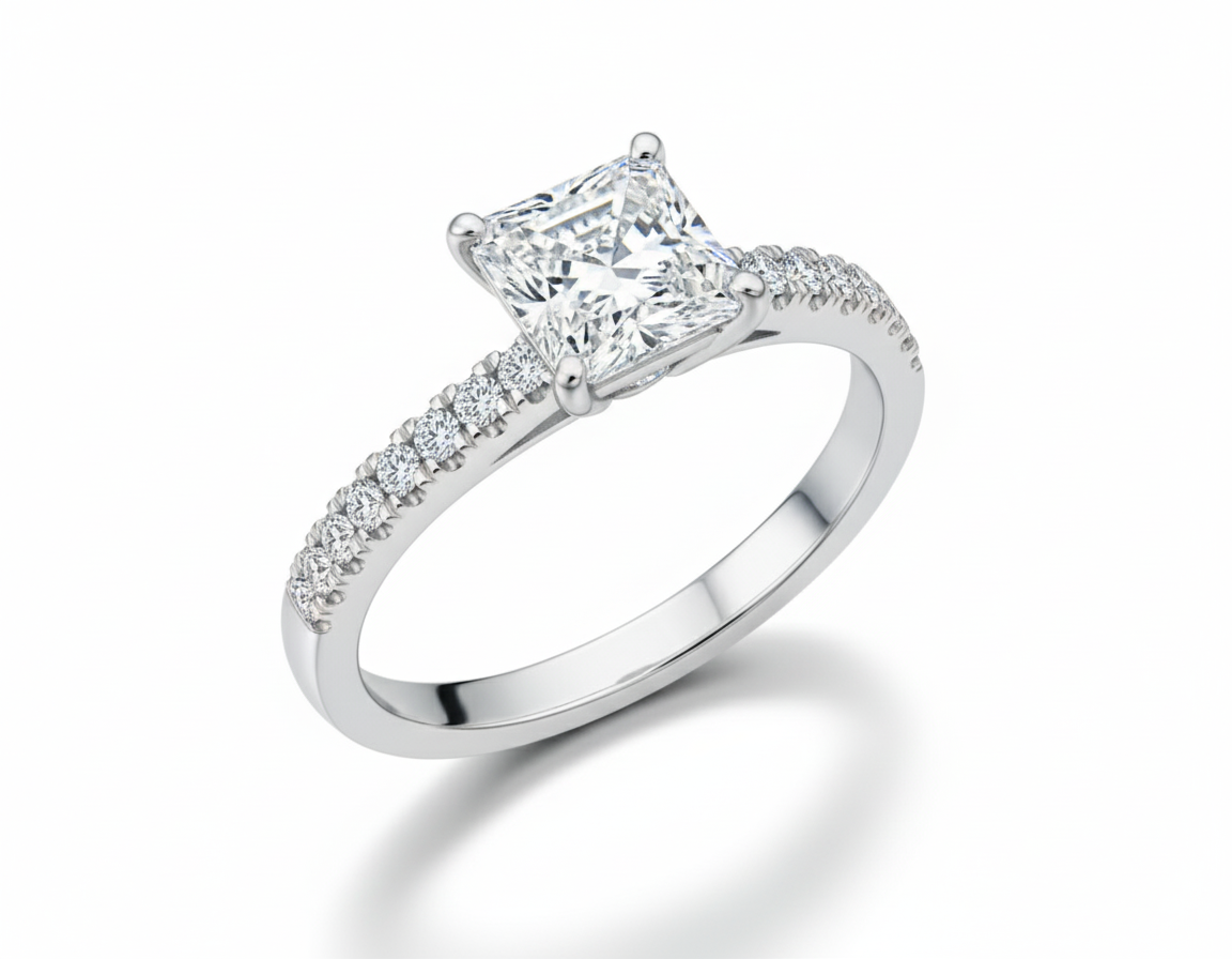 Princess Cut Moissanite Engagement Ring with Classic Halo Design - Franc Laurent