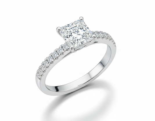 Princess Cut Moissanite Engagement Ring with Classic Halo Design - Franc Laurent