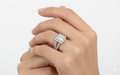 Princess Cut Moissanite Engagement Ring with Classic Halo and Split Shank hand wearing - Franc Laurent
