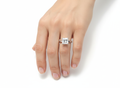 Princess Cut Moissanite Engagement Ring with Elegant Halo Design hand wearing - Franc Laurent