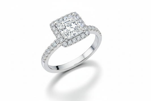 Princess Cut Moissanite Engagement Ring with Halo Design - Franc Laurent