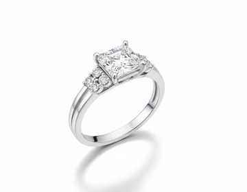 Princess Cut Moissanite Engagement Ring with Hidden Halo and Side Stones - Franc Laurent
