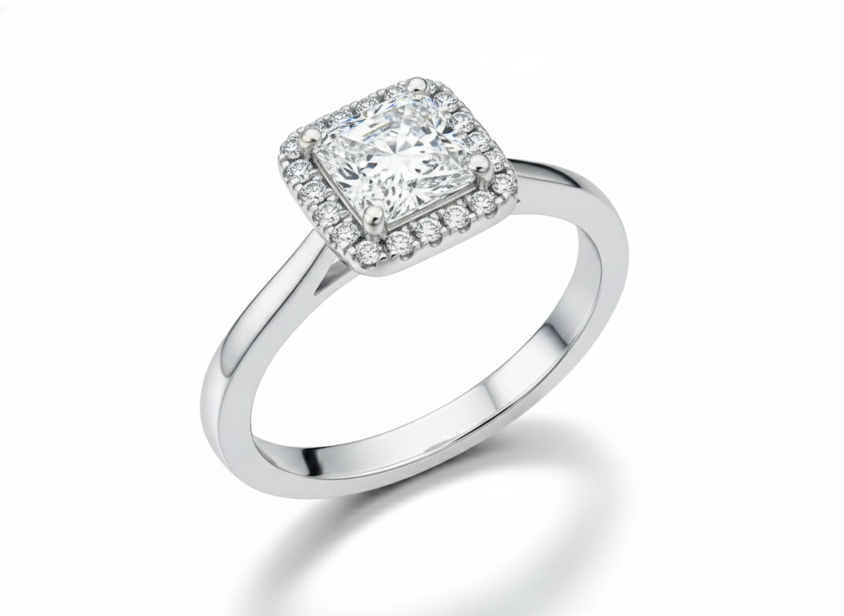 Princess Cut Moissanite Engagement Ring with Modern Halo - Franc Laurent