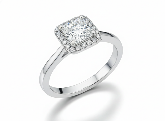 Princess Cut Moissanite Engagement Ring with Modern Halo - Franc Laurent