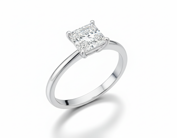 Princess Cut Moissanite Engagement Ring with Plain Band and Hidden Halo - Franc Laurent