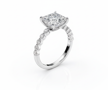 Princess Cut Moissanite Engagement Ring with Shoulder Set and Hidden Halo - Franc Laurent