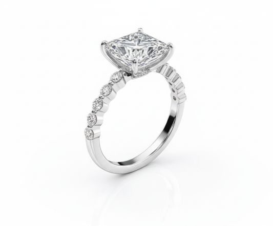 Princess Cut Moissanite Engagement Ring with Shoulder Set and Hidden Halo - Franc Laurent