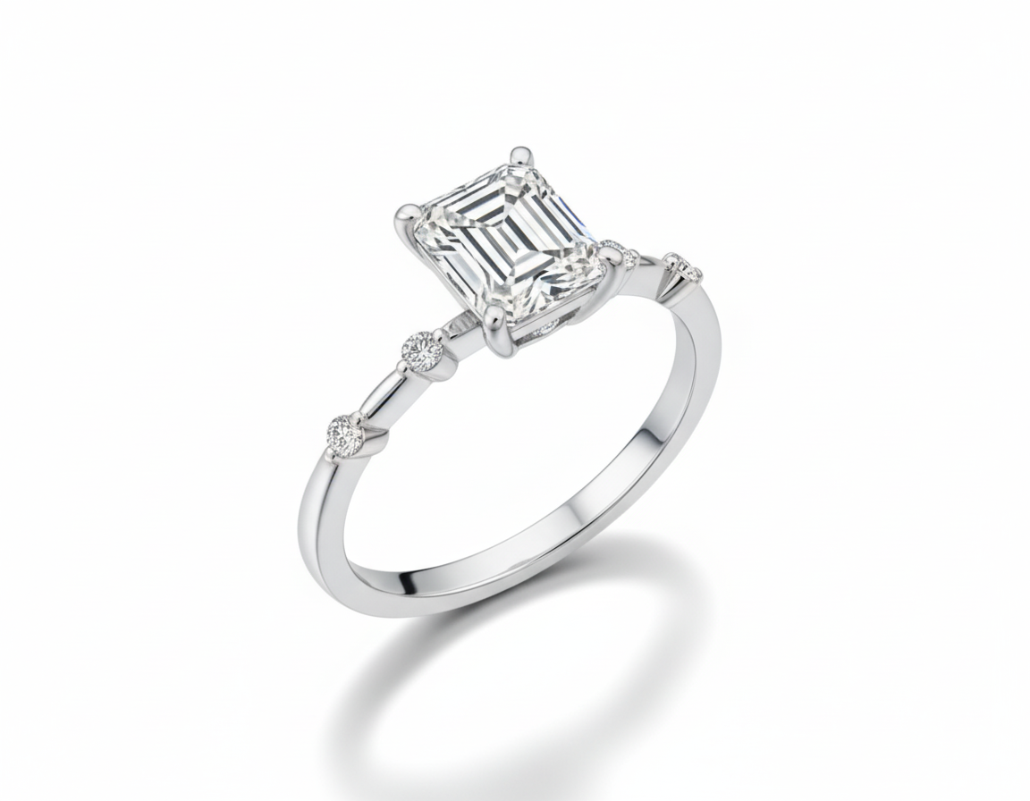 Princess Cut Moissanite Engagement Ring with Stone Set Shoulders - Franc Laurent