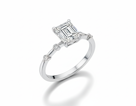 Princess Cut Moissanite Engagement Ring with Stone Set Shoulders - Franc Laurent