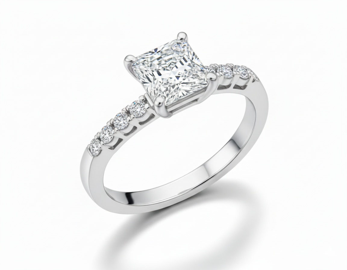 Princess Cut Moissanite Engagement Ring with Halo and Split Shank - Franc Laurent