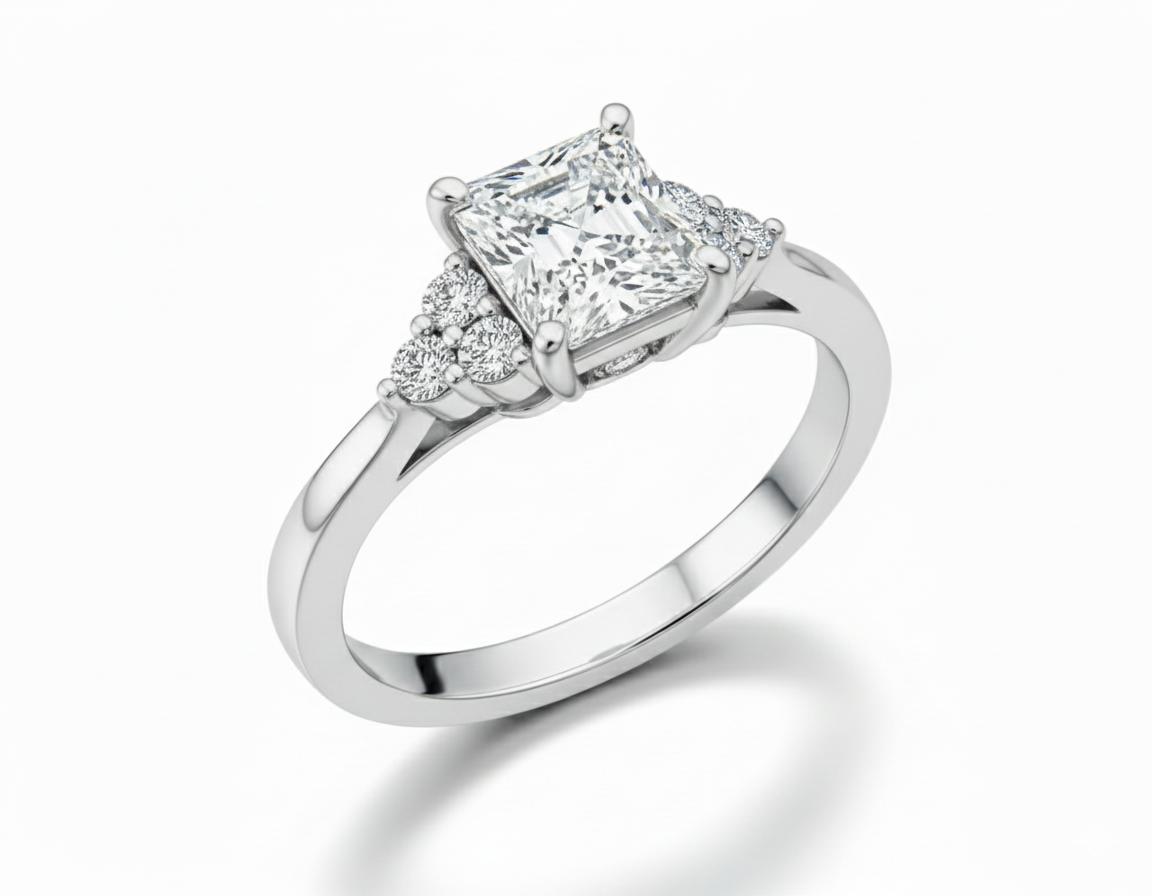 Princess Cut Moissanite Ring Accented with Side Stones - Franc Laurent