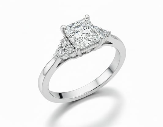 Princess Cut Moissanite Ring Accented with Side Stones - Franc Laurent