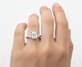 Princess Cut Moissanite Engagement Ring with Vintage Shoulder hand wearing - Franc Laurent