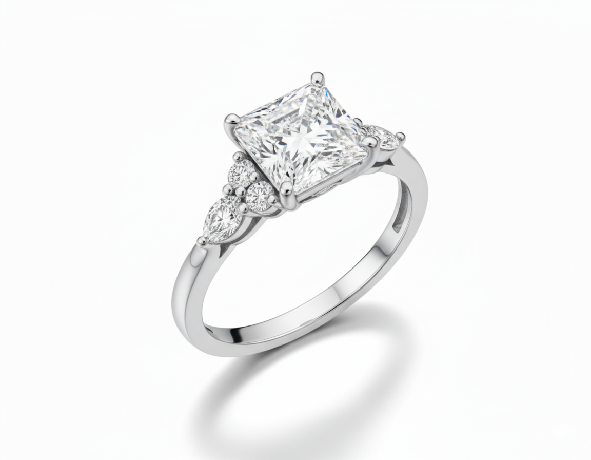 Princess Cut Moissanite Engagement Ring with Vintage Shoulder Set Design - Franc Laurent