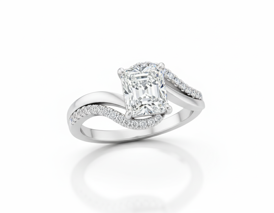 Princess Cut Moissanite Engagement Ring Twist Design - Franc Laurent