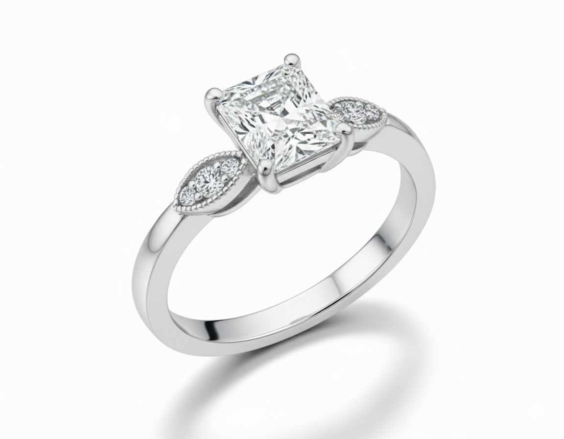 Vintage Princess Cut Moissanite Engagement Ring - Franc Laurent