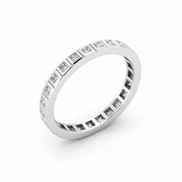 Princess Cut Full Eternity Moissanite Wedding Ring, Vintage Design