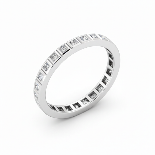 Princess Cut Full Eternity Moissanite Wedding Ring, Vintage Design