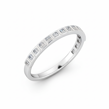 Princess Cut Half Eternity Moissanite Wedding Ring, Vintage Design