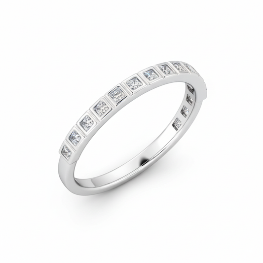 Princess Cut Half Eternity Moissanite Wedding Ring, Vintage Design