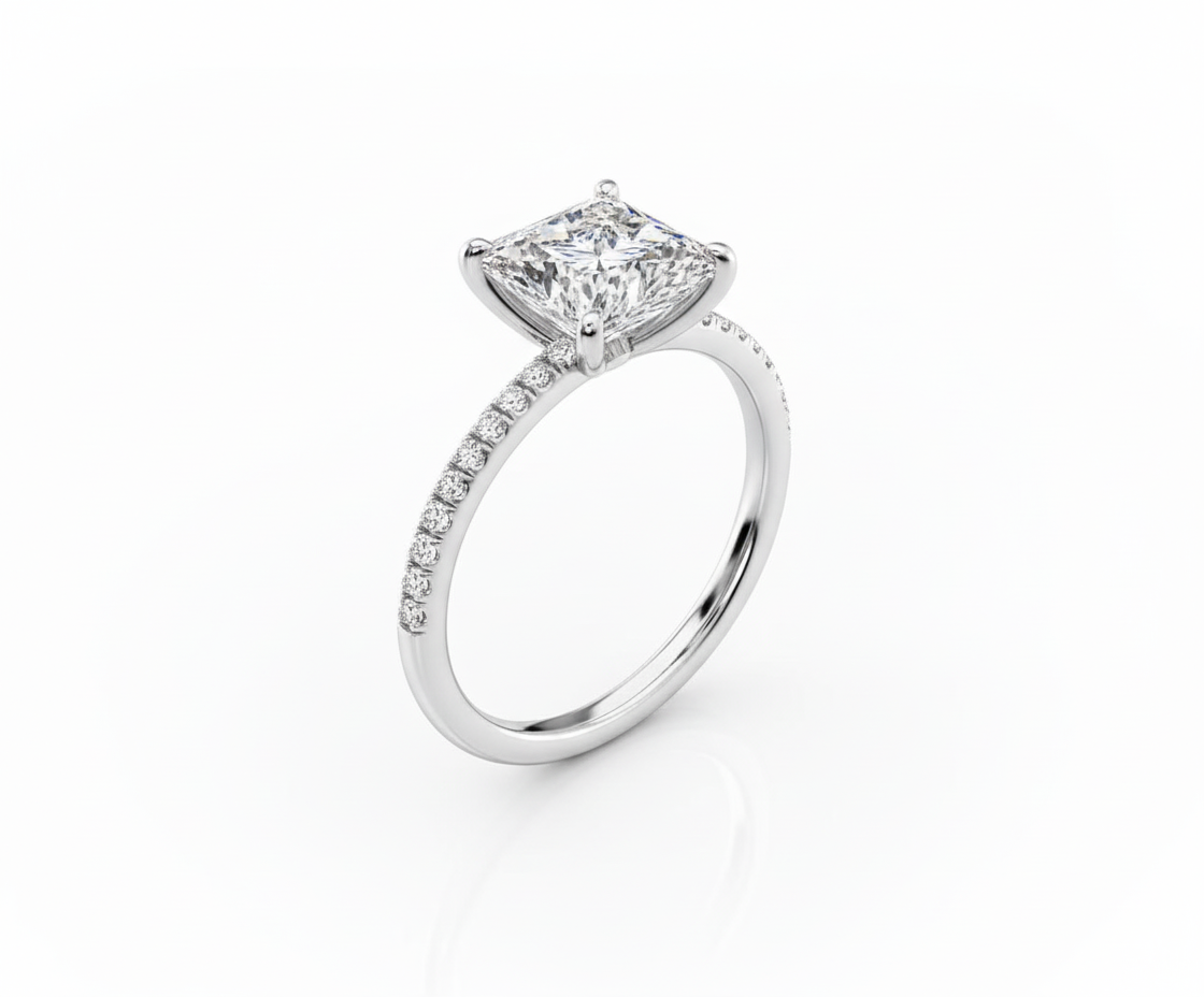 Princess Cut Moissanite Engagement Ring - Hidden Halo Style - Franc Laurent