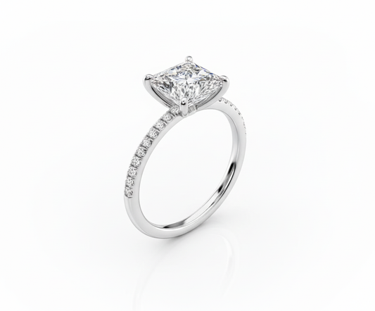 Princess Cut Moissanite Engagement Ring - Hidden Halo Style - Franc Laurent