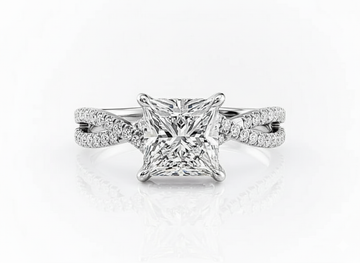 Princess Cut Moissanite Engagement Ring - Twisted Shoulders Stone Set - Franc Laurent