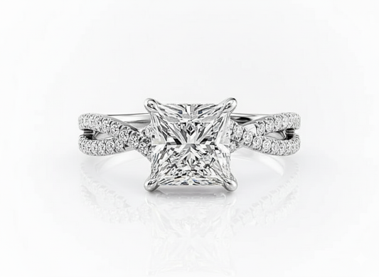 Princess Cut Moissanite Engagement Ring - Twisted Shoulders Stone Set - Franc Laurent