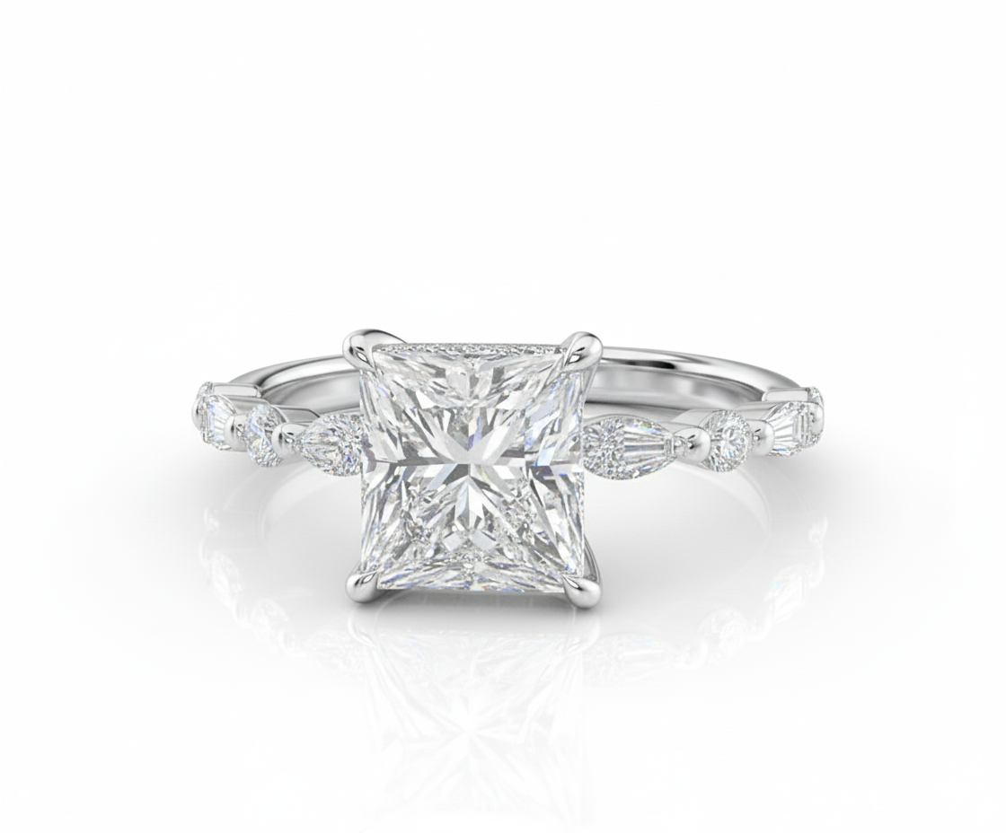 Princess Cut Moissanite Engagement Ring With Hidden Halo Style - Franc Laurent
