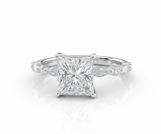 Princess Cut Moissanite Engagement Ring With Hidden Halo Style - Franc Laurent
