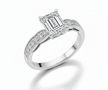 Princess Cut Moissanite Engagement Ring with Stone Set Shoulders and Milgrain Edge - Franc Laurent