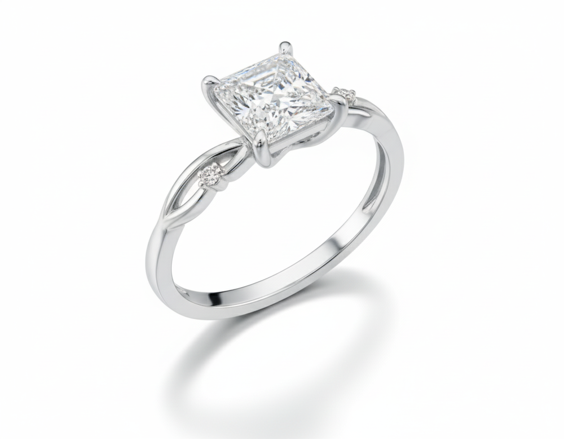 Princess Cut Moissanite Engagement Ring with Twig Band Design - Franc Laurent