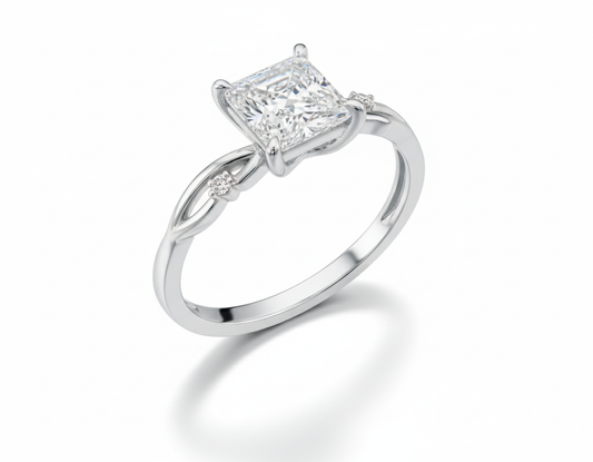 Princess Cut Moissanite Engagement Ring with Twig Band Design - Franc Laurent