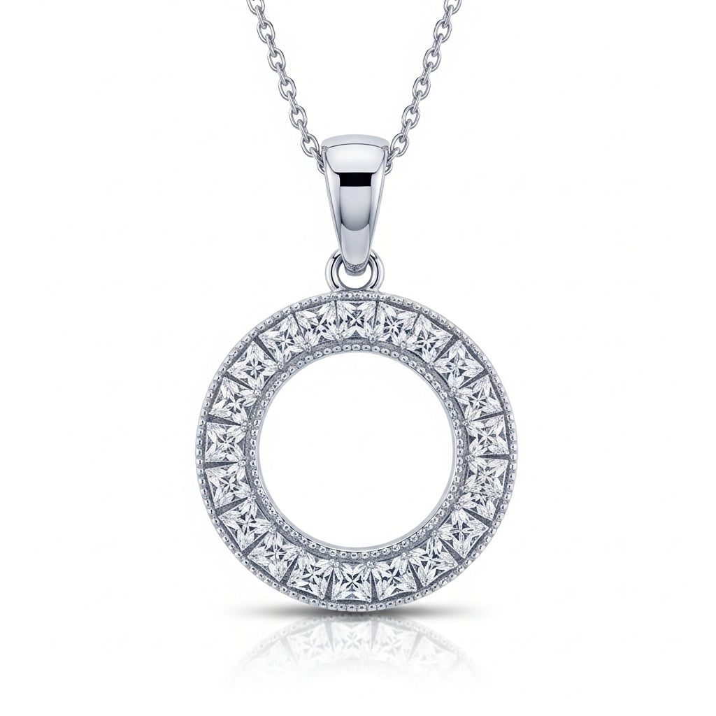 Princess Cut Moissanite Pendant Circle Shaped