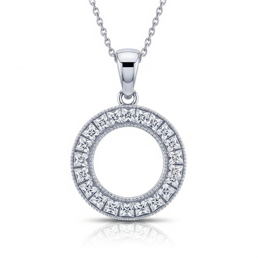Princess Cut Moissanite Pendant Circle Shaped
