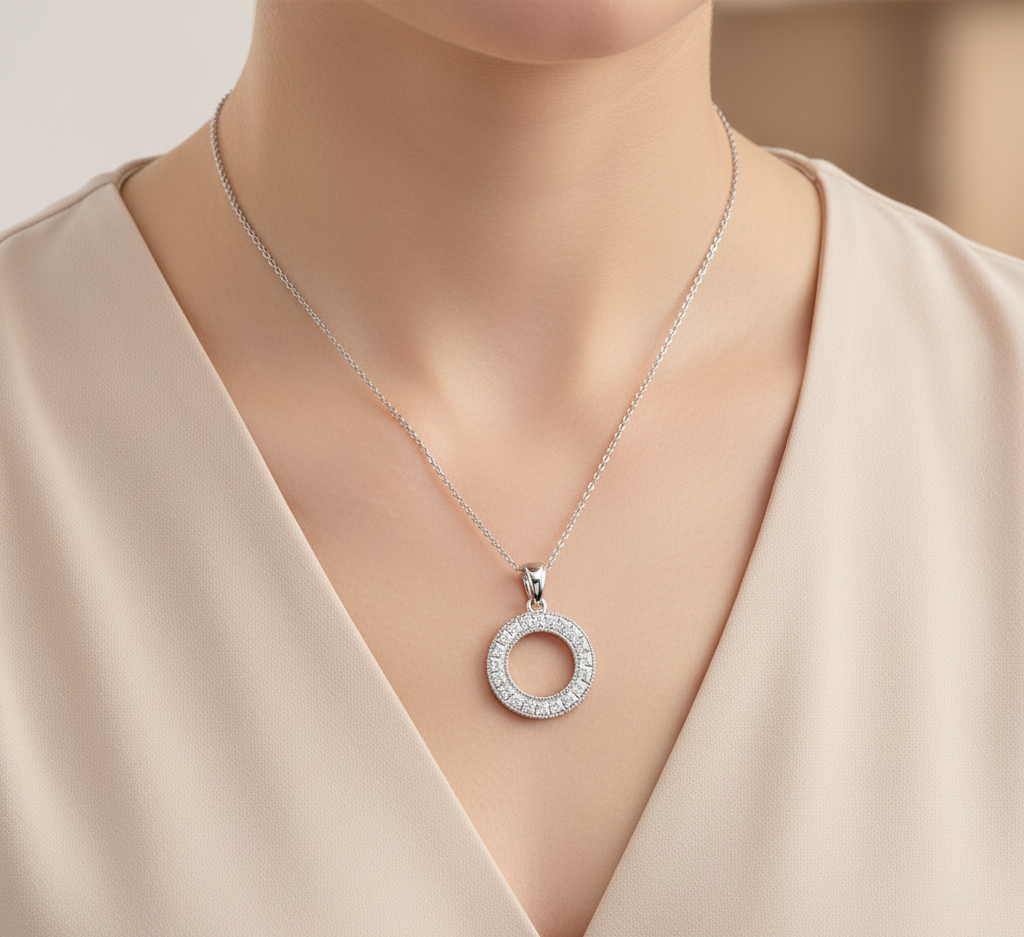 Princess Cut Moissanite Pendant Circle Shaped